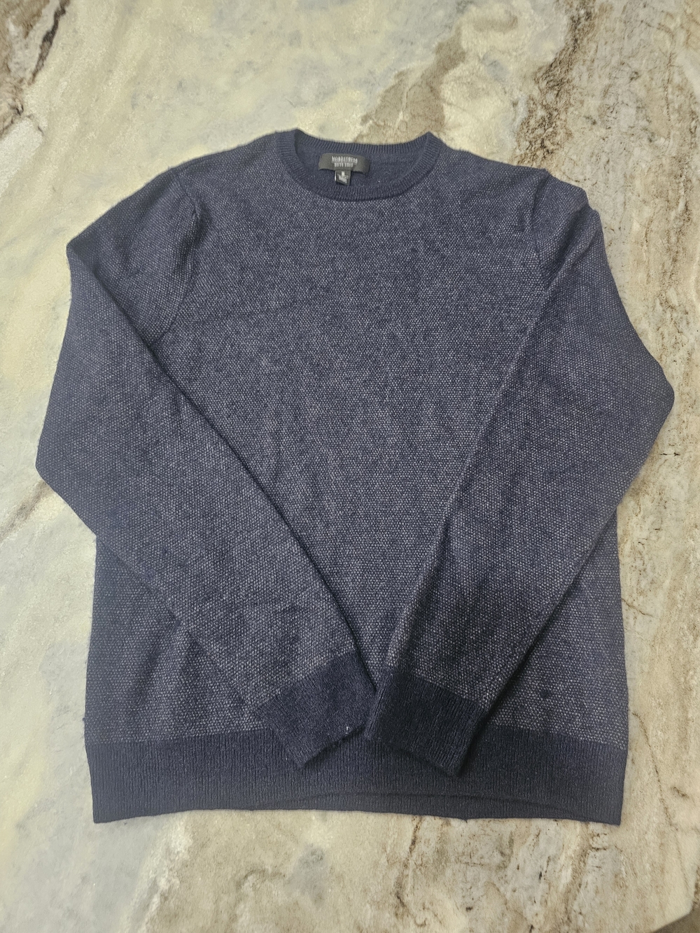 Nordstrom Men’s Shop Sweater Navy Heathered Crewneck Knit Size Medium